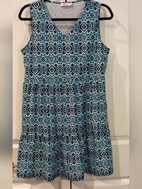 Aryeh Blue and Teal Geometric Midi Dress